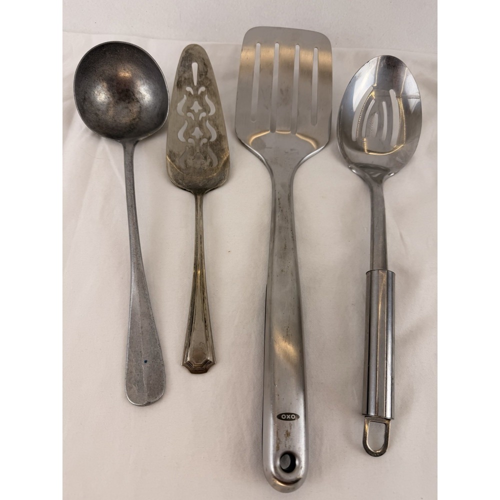 Kitchen Utensil Lot OXO Spatula EPNS Pie Server Ladle Slotted Spoon Vintage